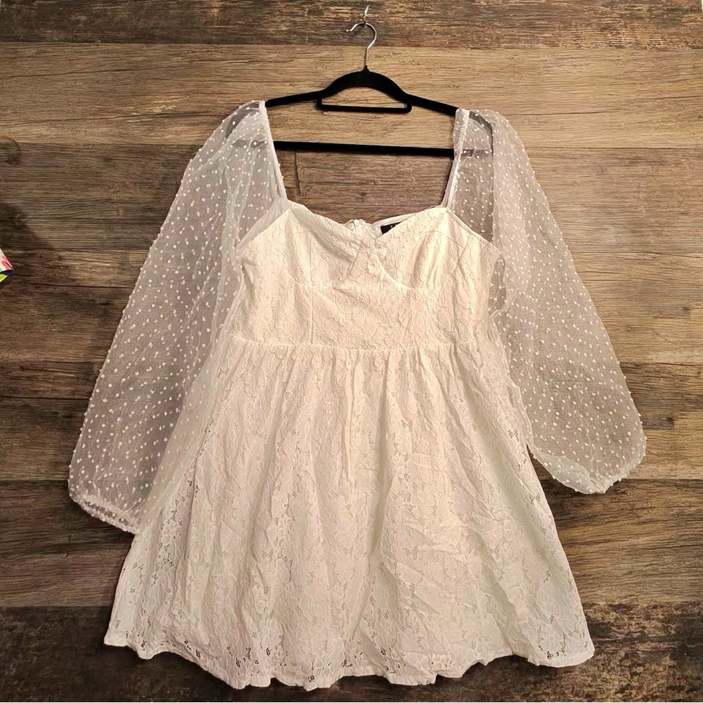 Lulu's White Lace Long Sleeve Mini Dress